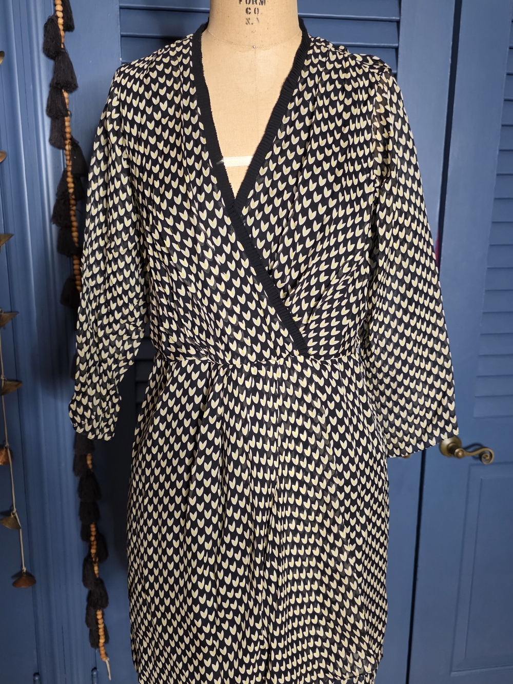 Diane von Furstenberg Silk Geometric Heart Print Faux Wrap Dress - Size 0